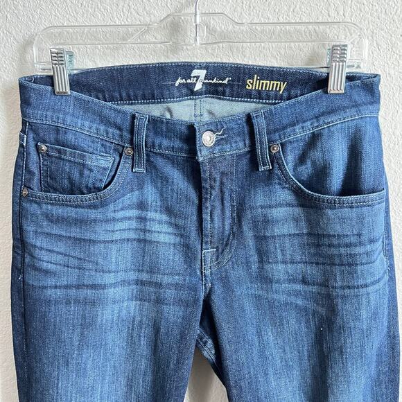 7 For All Mankind Slimmy Jeans Men's 32x33 Straight Leg Mid Rise Dark Wash - Picture 2 of 5